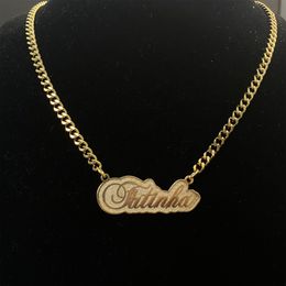 Custom Name Engraved Necklace Cuban Chain Personalised Stainless Steel Nameplate Customised Letters Pendant For Women Girl 220722