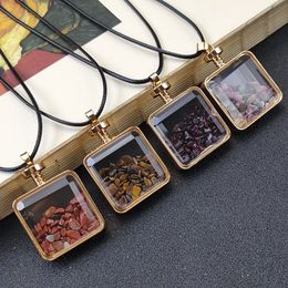 Amethyst Tiger Eye Gravel Chip Natural Stone Drift Bottle Necklace Glass Mini Bottle Square Pendant Necklaces for Women Fashion Jewellery