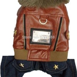 Coffee Russia Leather Punk Style Pet Dogs Coat Small Dog Jacket Coat Dogs Clothing 201102