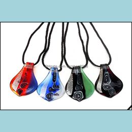 Pendant Necklaces Pendants Jewellery 6Pcs Charming Leaf Foil Lampwork Glass Murano Charms Necklace Gift Mixed Colour Dhm0E