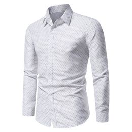 Men's Business Dress Shirt Long Sleeve Regular Fit Shirt Casual Polka Dot Printed Button Down Shirts