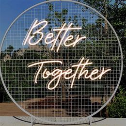 Custom Sign Better Together Led Neon Light Warm White Pink Wall Hanging Happy Birthday Oh Wedding Decoration 220615