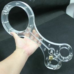 Crystal Cangue Round Neck Collar Ring Oval Handcuffs Wrist Bondage Yoke Pillory Shrews Lockable to Restraint BDSM