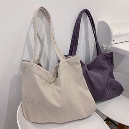 Corduroy Bag for Women Shoulder Bags Shopper Girls Handbags Zipper Eco Environmental Storage Large Capacity Winter Tote Bag 220707