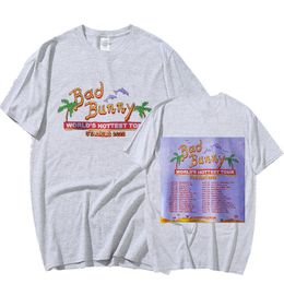 Bad Bunny Shirt Tour Double Sided Print Tshirt Streetwear Oversized Short Sleeve Men's Cotton T-Shirt Unisex Plus Size Tops 404