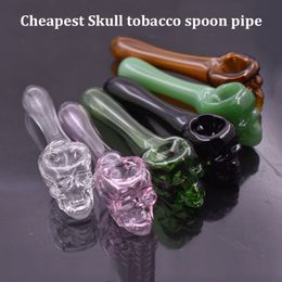 Cheapest Glass Pipe Skull Smoking Pipes Multi-Colors Hand Spoon Pipe Thick Pyrex Balancer Glass Oil Burner Pipes 10pcs