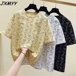 summer fashion niche design round neck full-print cotton cartoon short-sleeved T-shirt JXMYY 210412