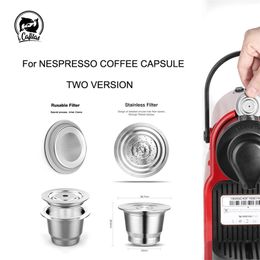 iCafilas For Nespresso Refillable Capsule Reutilizable Stainless Steel Reusable Capsules Coffee Filter Pod Coffee Tamper Spoon 210326