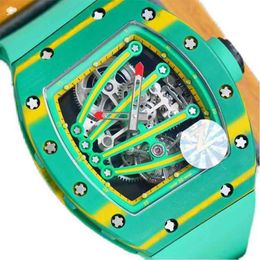 uxury watch Date Mens Real Tourbillon Mechanical Watch Richa Milles Carbon Fiber Personalized Fashion Hollow Waterproof Luminous Tape Trendy