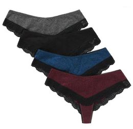 Women's Swimwear ATTRACO Thong Lace Underwear V String Panties Tanga Briefs Cotton 4 Pack