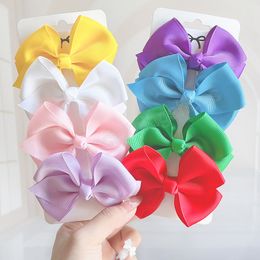 4PCS/Set Solid Colour Bowknot Hair Clips For Cute Girls Headwear Handmade Barrettes Gifts Kids Hair Accessories