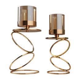 Candle Holders Nordic Metal Candlestick Geometric Glass Holder Wind Lamp Windproof Stand Wedding Home Decoration OrnamentsCandle