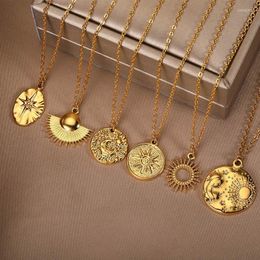 Pendant Necklaces Boho Style Sun And Moon For Women Couple Gold Silver Color Round Oval Star Choker Female Jewelry Friend GiftPendant Sidn22