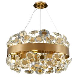 Lustre Crystal LED Chandelier Round Sunflower Design Hanging Lamp s Gold/Black Base for Living Room Dining Hall Bedroom Parlor