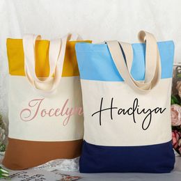 Personalized Custom Cotton Canvas Wedding Bridesmaid Portable Hand Held Bride Monogrammed Holiday Gifts Beach Tote Bag 220707
