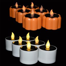 Flicker Flameless Rechargeable LED Solar Candles Light Tea Lamps Bedroom Living Home Bar Decoration Supplies 220629