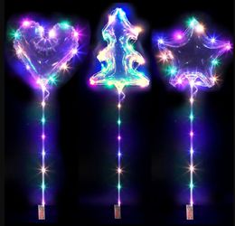 20inch Luminous Bobo Led Balloon Party Decoration With Sticks Birthday Supplies Clear Ballons Light Supplies Wedding
