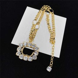 Stylish Letter Designer Necklace Metal Chain Diamond Pendant Necklaces Women Rhinestone Crystal Jewelry For Girl Birthday Gift