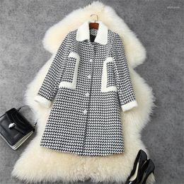Women's Wool & Blends High Quality Runway Designers Fur Collar Plaid Loose Woollen Jackets And Coats Winter Vintage Women Outerwear Phyl22