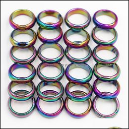 Band Rings Jewelry 6Mm Retro Fashion Hematite Colorf Ring Width Cambered Surface Rainbow Color Christmas Present Dhtwk