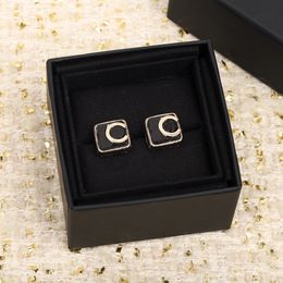 2022 Top quality Charm square shape stud earring with black Colour design for women wedding Jewellery gift have box stamp PS4155A