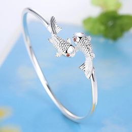 925 Stamped Silver Fish Bracelets for Women Fashion Party Wedding Engagement Jewelry Gifts