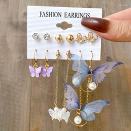 Hoop & Huggie Bohemian Trendy Butterfly Pearl Drop Earrings Set For Women Fashion Acrylic Metal Gold Of JewelryHoop Kirs22
