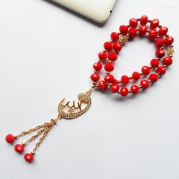 Beaded Strands 2-layer Ceramic Red Crystal Bead Stretch Rope Chain Muslim Bracelet Bracelets Women Wedding Gift Haji FestivalBeaded Lars22