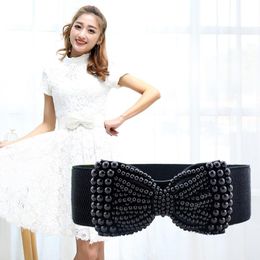 Belts Pearl Girdle For Women Dress Decorative Sweet Ladies Elastic Bow Wide Waistband Design CeinturonBeltsBelts
