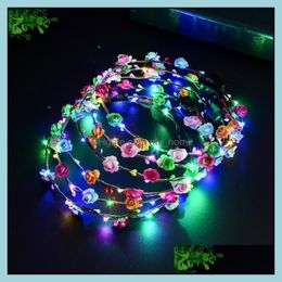 22 Styles Flashing Led Hairbands Strings Glow Flower Crown Headbands Light Party Rave Floral Accessories Garland Luminous Hair Wreath Drop D