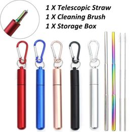 Portable Stainless Steel Telescopic Drinking Straw Travel Straw Reusable Straws with 1 Brush and Carry Case