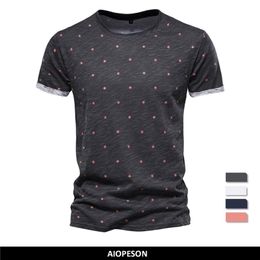 AIOPESON Dot Printed Short Sleeved T Shirt for Men 100% Cotton Oneck Casual Mens Tshirts Summer Tops Clothing 220615