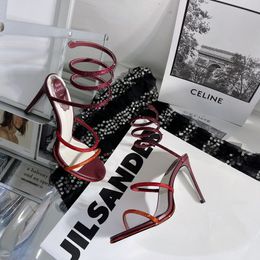 Rene Caovilla 10.5cm Top-quality Embellished Cleo Sandals Rhinestones Strass Stiletto Heel Evening Shoes Women High Heeled Luxury Designers Wraparound A7kf