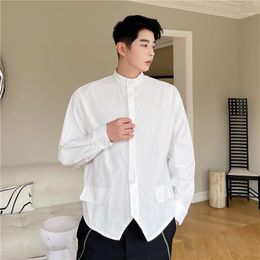 Men's Casual Shirts Male Dress Blouse Tops For Man Menswear Clothing 2022 Korean Fashion Stand Collar Loose Long Sleeve Shirt
