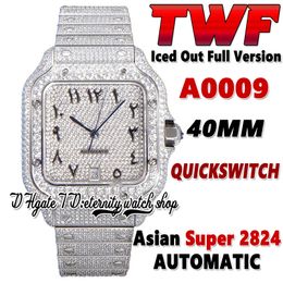 2022 TWF SA0018 Paved Diamonds ETA A2824 Automatic Mens Watch Fully Iced Out Diamond Arabic Dial Quick Switch Steel Bracelet Super Edition eternity Jewellery Watches