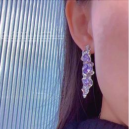 Dangle & Chandelier Irregular lava design purple zircon crystal retro personalized earrings