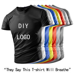 Men s Half Sleeve Ice Silk Breathable Sports Fitness Sweat Absorption Quick Dry Custom Short T Shirt DIY Summer 220614