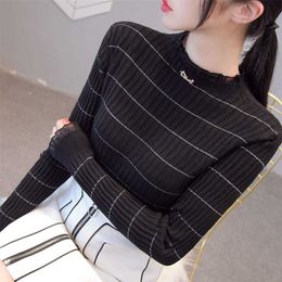 Female Warm Elegant Autumn Winter Shiny Button Single Breasted Woollen Women Sweater LJ201113