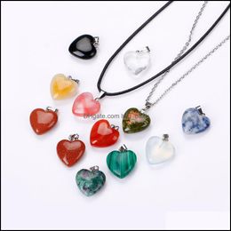 Pendant Necklaces Love Heart Natural Crystal Rose Quartz Necklace Peach Hearts Shape Chakra Healing Jewellery For Women Baby Dhihw