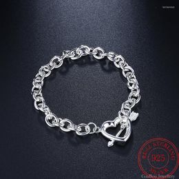 Charm Bracelets Stamp Silver Color Jewelry Heart LOVE Bangles Woman Geometry Lucky Chain Line Wedding Engaged Party Luxury FineCharm Lars22