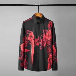 Men's Casual Shirts Minglu Red Rose Printed Male Luxury Long Sleeve Business Mens Fashion Loose Party Man 2XLMen's