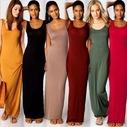 Solid Colour Sundress Ladies Sleeveless Casual Dresses Summer Loose Vest Skirts