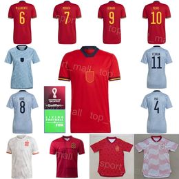 Équipe nationale Espagne 2022 Qatar Soccer Espana 18 Jordi Alba Jerseys 15 Sergio Ramos 4 Paul Torres 16 Rodri 8 Koke 11 Torres 22 Sarabia Kits de football rouge blanc rouge blanc