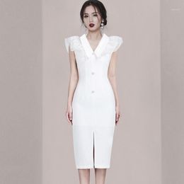 Casual Dresses Women Summer Office Lady Belted Vestidos Sleeveless Work Wear Slim Single Breasted Sexy Korean Fashion Style Dress Clothes