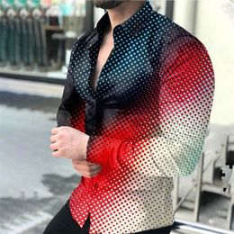 Spring Autumn Men's Shirt Long Sleeved Gradient Colour Polka-Dot Printed Oversize Thin Clothing For Men Tees Tops 220322