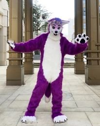 Violet Husky Long Fur Dog Fox Mascot Costume Fursuit Party Game Adult Cartoon Outfits
