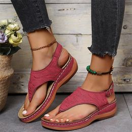 Summer Women Strap Sandals Flats Open Toe Solid Casual Shoes Rome Wedges Thong Sandals Sexy Ladies Shoes 220610