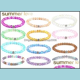 Beaded Strands Bracelets Jewellery 12 Colours Flash Stone Beaded Bracelet For Women Men 6Mm 8Mm Dl Polish Frosted Moonstone Gold Sier Zircon B