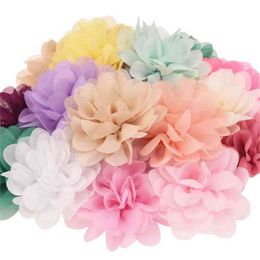 22pcs Satin flower DIY accessories for Hair fabric flowers 7cm Chiffon Flower Hair Accessories Head wrap No Bows No Barrette bow AA220323