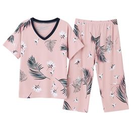 Large Size M-4XL Women Pyjamas Sets Soft Nightwear Summer Short Sleeve Pyjamas Animal Birld Print Sleepwear Female Pijamas Mujer 220329